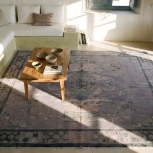 Antique Chinese Nepal Rug 8'3"×8'8" Hand-Knotted Wool, Square Format (SKU 22978) - styled overhead view