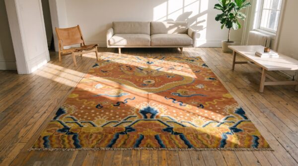 Antique chinese ningxia 1750s coral rug 7 Antique chinese ningxia 1750s coral rug (sku 22033) - room view