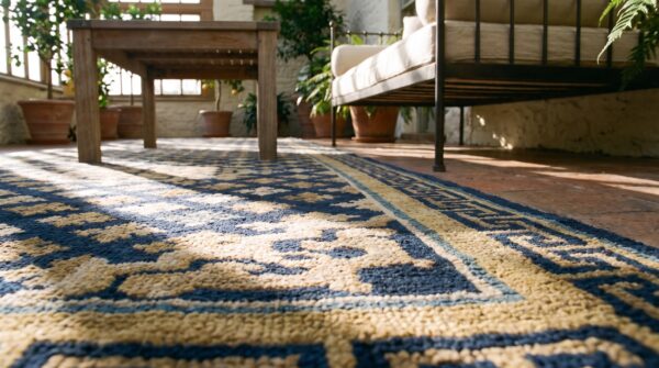 Antique chinese ningxia blue 1800s hallway runner rug 11 Antique chinese ningxia blue 1800s hallway runner rug (sku 25539) - in-room detail