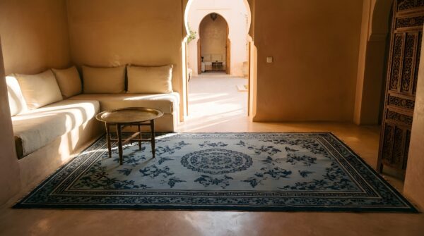 Antique chinese - ningxia blue 1850s rug 8 Antique chinese - ningxia blue 1850s rug (sku 25235) - room view