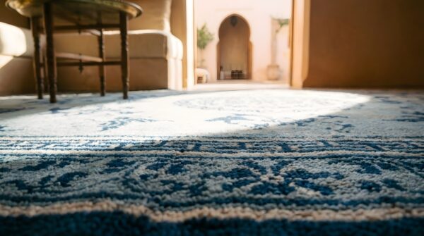 Antique chinese - ningxia blue 1850s rug 9 Antique chinese - ningxia blue 1850s rug (sku 25235) - in-room detail