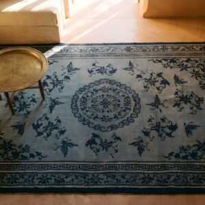 Antique Chinese - Ningxia Blue 1850s Rug (SKU 25235) - styled overhead view