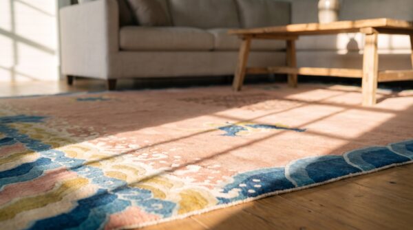 Antique chinese - ningxia coral 1930s rug 8 Antique chinese - ningxia coral 1930s rug (sku 25263) - in-room detail