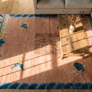Antique Chinese - Ningxia Coral 1930s Rug (SKU 25263) - styled overhead view