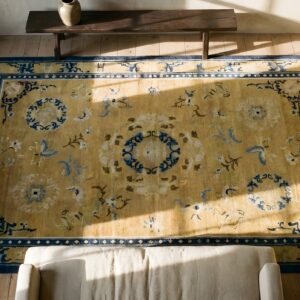 Antique Chinese - Ningxia Hallway Runner Wool Brown Rug (SKU 25193) - styled overhead view