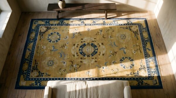 Antique chinese - ningxia hallway runner wool brown rug 2 Antique chinese - ningxia hallway runner wool brown rug (sku 25193) - styled overhead view