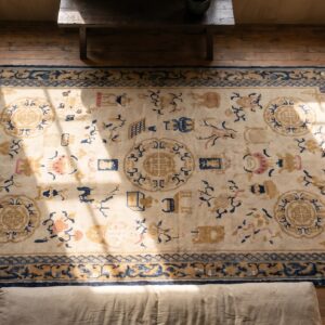 Antique Chinese - Ningxia Hallway Runner Wool Ivory Rug (SKU 19985) - styled overhead view