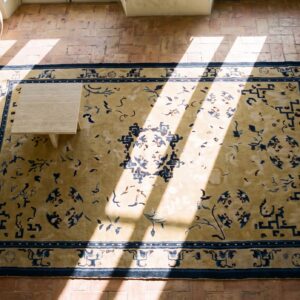 Antique Chinese - Ningxia Hallway Runner Wool Yellow Rug (SKU 21977) - styled overhead view