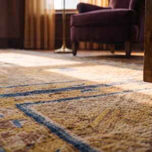 Antique Chinese Ningxia Hallway Runner Wool Yellow Rug (SKU 25472) - in-room detail