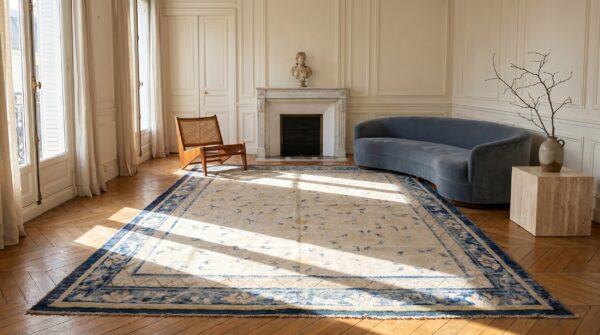 Antique chinese - ningxia chinese ivory 1750s rug 6 Antique chinese - ningxia chinese ivory 1750s rug (sku 19986) - room view