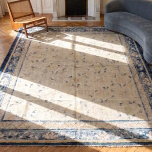 Antique Chinese - Ningxia Chinese Ivory 1750s Rug (SKU 19986) - styled overhead view