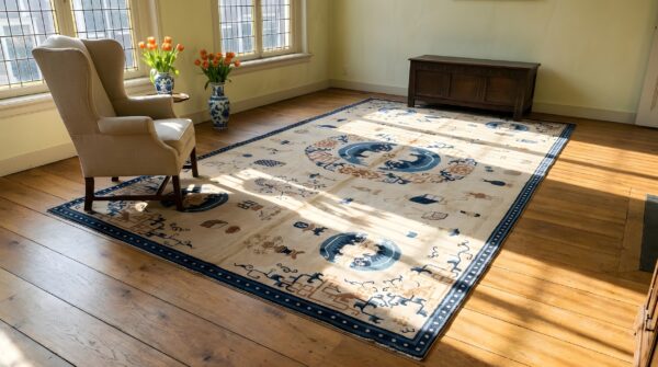 Antique chinese ningxia large room size wool ivory foo dog lion rug 7 Antique chinese ningxia large room size wool ivory foo dog lion rug (sku 21724) - room view