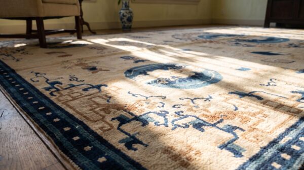 Antique chinese ningxia large room size wool ivory foo dog lion rug 8 Antique chinese ningxia large room size wool ivory foo dog lion rug (sku 21724) - in-room detail