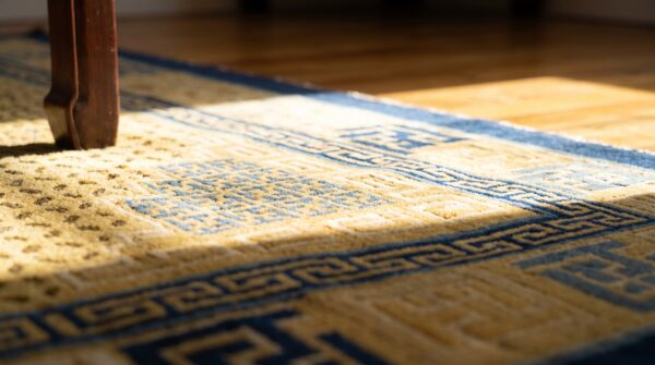 Antique chinese - ningxia chinese medallion knotted yellow rug 9 Antique chinese - ningxia chinese medallion knotted yellow rug (sku 24882) - in-room detail