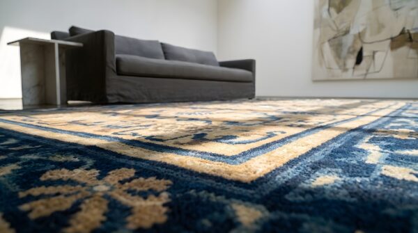 Antique chinese - ningxia small scatter size wool brown rug 7 Antique chinese - ningxia small scatter size wool brown rug (sku 22160) - in-room detail