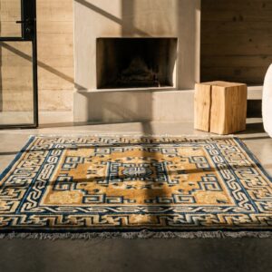 Antique Chinese Ningxia Square Small Scatter Size Wool Multicolor Rug (SKU 22579) - room view