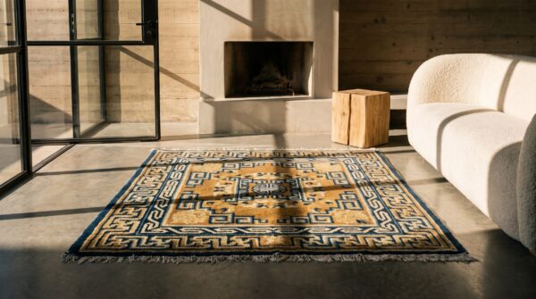 Antique chinese ningxia square small scatter size wool multicolor rug (sku 22579) - room view
