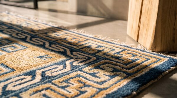 Antique chinese ningxia square small scatter size wool multicolor rug (sku 22579) - in-room detail