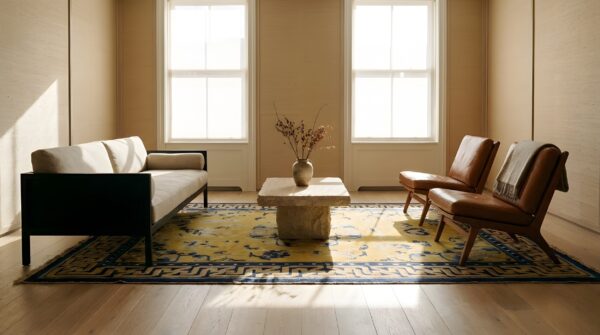 Antique chinese - ningxia wide gallery wool yellow rug 10 Antique chinese - ningxia wide gallery wool yellow rug (sku 23444) - room view