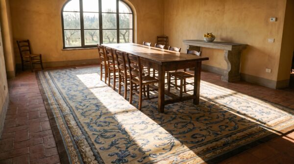 Antique chinese oversized large big wool ivory rug 9 Antique chinese oversized large big wool ivory rug (sku 25505) - room view
