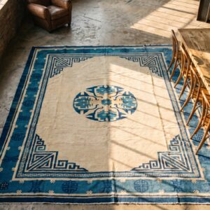 Antique Chinese - Peking Chinese Knotted Rug (SKU 17510) - styled overhead view