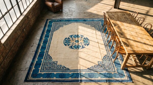 Antique chinese - peking chinese knotted rug 2 Antique chinese - peking chinese knotted rug (sku 17510) - styled overhead view