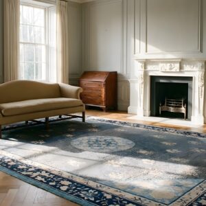 Chinese - Peking 1880s Room Size Knotted Rectangle Wool Blue Antique Rug (SKU 25850) - room view