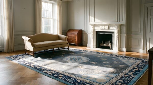Chinese - peking 1880s room size knotted rectangle wool blue antique rug (sku 25850) - room view