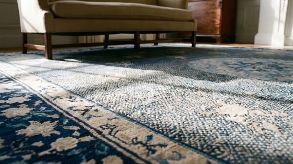 Chinese - peking 1880s room size knotted rectangle wool blue antique rug (sku 25850) - in-room detail