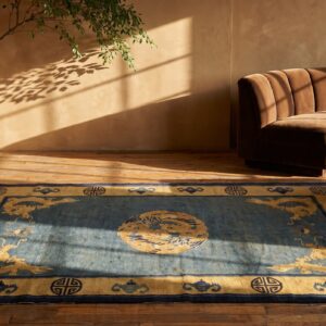 Chinese Antique - Peking 1890s Blue Rectangle Knotted Wool Small Scatter Size Rug (SKU 22802) - room view