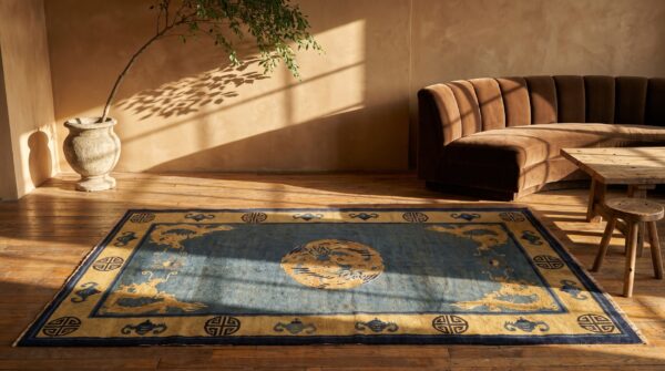 Chinese antique - peking 1890s blue rectangle knotted wool small scatter size rug 6 Chinese antique - peking 1890s blue rectangle knotted wool small scatter size rug (sku 22802) - room view