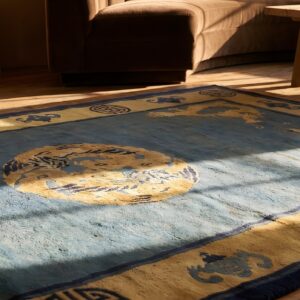 Chinese Antique - Peking 1890s Blue Rectangle Knotted Wool Small Scatter Size Rug (SKU 22802) - in-room detail