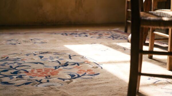 Chinese - peking 1890s wool antique room size knotted rectangle ivory rug 11 Chinese - peking 1890s wool antique room size knotted rectangle ivory rug (sku 22812) - in-room detail