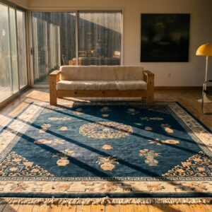Wool Chinese - Peking Knotted 1930s Antique Blue Room Size Rectangle Rug (SKU 22937) - room view