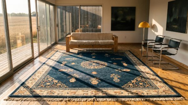 Wool chinese - peking knotted 1930s antique blue room size rectangle rug 8 Wool chinese - peking knotted 1930s antique blue room size rectangle rug (sku 22937) - room view