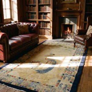 Chinese - Peking Antique 1930s Knotted Ivory Rectangle Small Scatter Size Wool Rug (SKU 25532) - room view