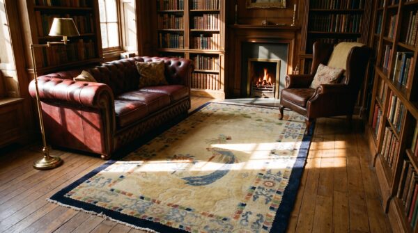 Chinese - peking antique 1930s knotted ivory rectangle small scatter size wool rug 7 Chinese - peking antique 1930s knotted ivory rectangle small scatter size wool rug (sku 25532) - room view