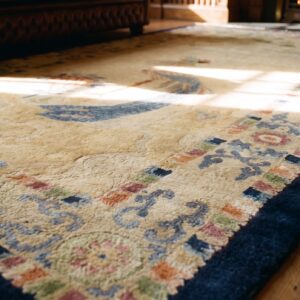 Chinese - Peking Antique 1930s Knotted Ivory Rectangle Small Scatter Size Wool Rug (SKU 25532) - in-room detail