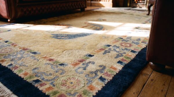 Chinese - peking antique 1930s knotted ivory rectangle small scatter size wool rug 8 Chinese - peking antique 1930s knotted ivory rectangle small scatter size wool rug (sku 25532) - in-room detail