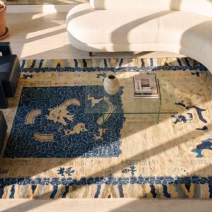 Antique Chinese - Peking Chinese Allover Knotted Rug (SKU 24856) - styled overhead view