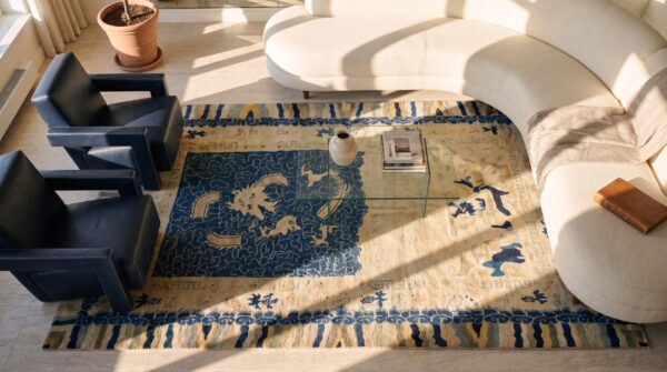 Antique chinese - peking chinese allover knotted rug (sku 24856) - styled overhead view