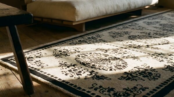 Antique chinese - peking allover floral knotted rug 10 Antique chinese - peking allover floral knotted rug (sku 25219) - in-room detail