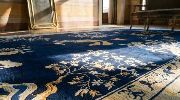 Antique chinese - peking chinese allover floral blue 1880s rug 9 Antique chinese - peking chinese allover floral blue 1880s rug (sku 25190) - in-room detail