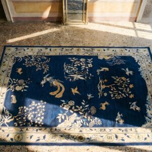 Antique Chinese - Peking Chinese Allover Floral Blue 1880s Rug (SKU 25190) - styled overhead view