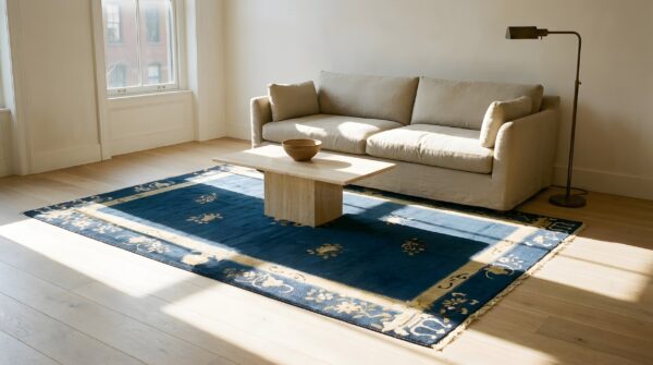 Antique chinese - peking chinese allover floral blue 1920s rug 7 Antique chinese - peking chinese allover floral blue 1920s rug (sku 24872) - room view