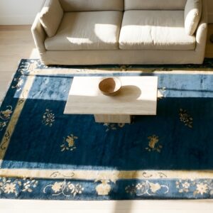 Antique Chinese - Peking Chinese Allover Floral Blue 1920s Rug (SKU 24872) - styled overhead view