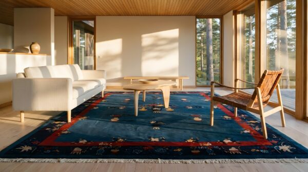Antique chinese - peking allover floral chinese blue 1920s rug 7 Antique chinese - peking allover floral chinese blue 1920s rug (sku 25205) - room view