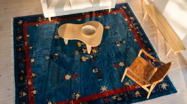 Antique chinese - peking allover floral chinese blue 1920s rug 2 Antique chinese - peking allover floral chinese blue 1920s rug (sku 25205) - styled overhead view