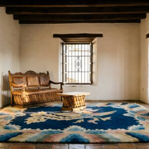 Antique Chinese - Peking Chinese Allover Geometric Blue 1920s Square Rug (SKU 25044) - room view