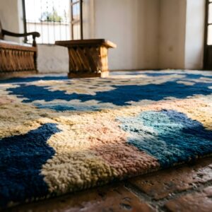 Antique Chinese - Peking Chinese Allover Geometric Blue 1920s Square Rug (SKU 25044) - in-room detail